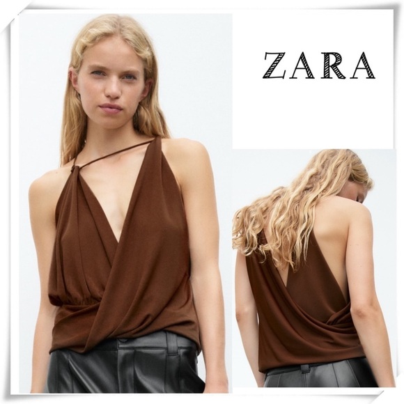Zara Drape Camisole Tops in Brown New with Tag - Picture 1 of 9